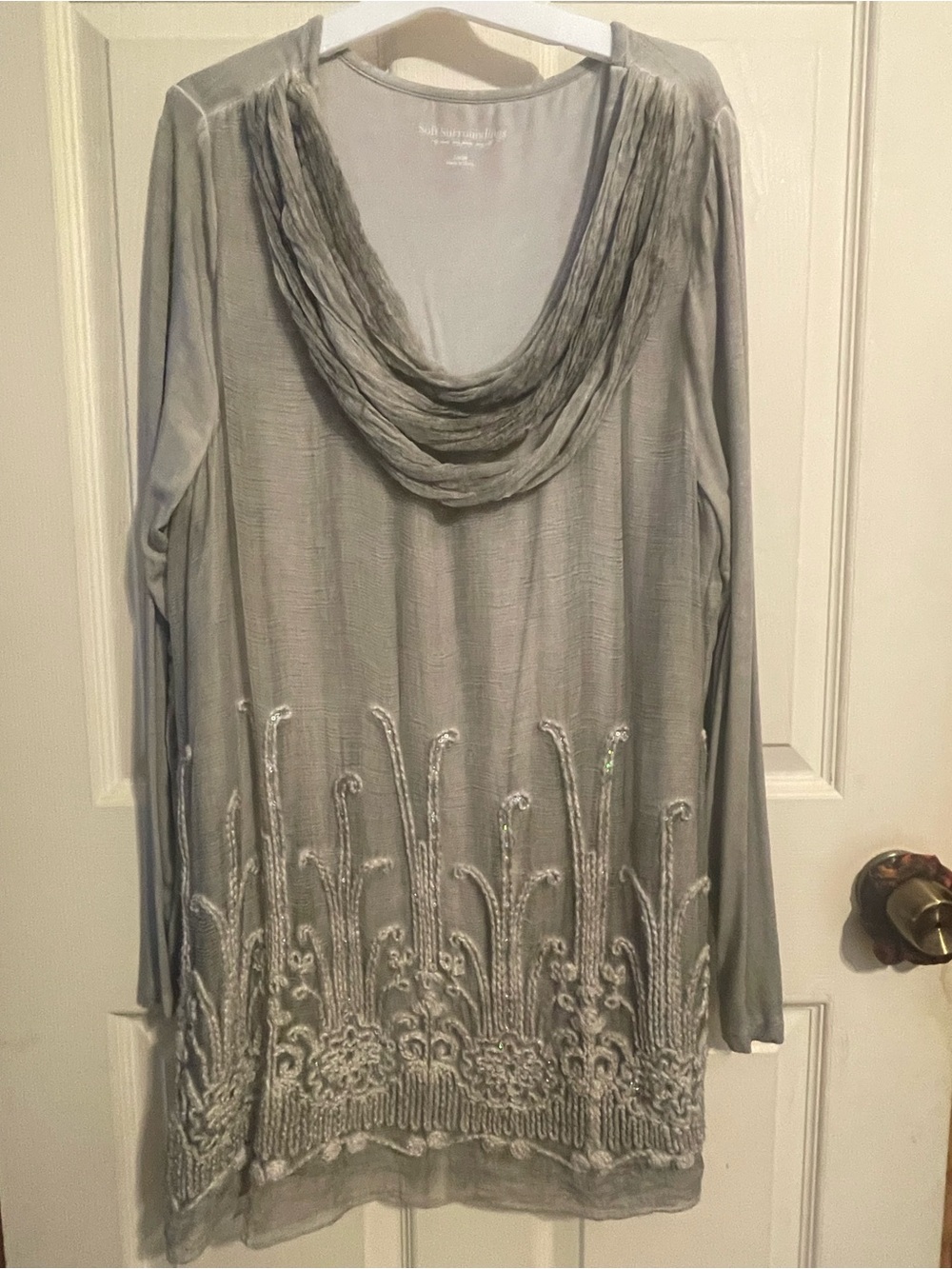 Soft Surroundings Embellished Gray Cowl Neck Women's Tunic